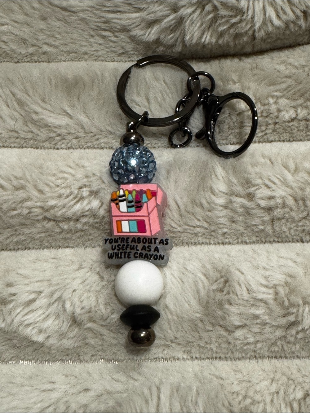 Pink Crayon Box Keychain Charm with White Accent